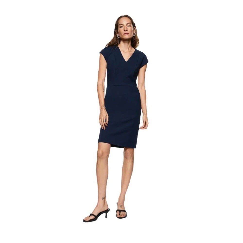 Mango Fitted Cotton Dress Navy Blue Size 0 NWT